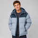 Men's sky blue oversized hooded puffer jacket with thick padded panels