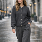 Women's wine red textured knit cardigan with button front