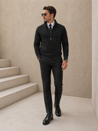 Men's diamond jacquard knit cardigan with stand collar and zip front
