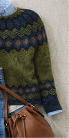 Green Nordic pattern knit jumper with crew neck and long sleeves