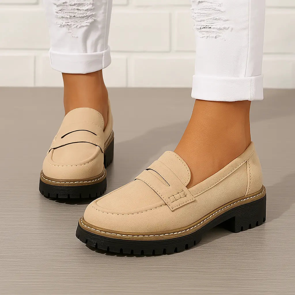 Women's penny loafers with chunky ridged soles