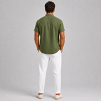 Men's short sleeve band collar shirt with chest pocket