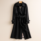 Women's belted double-breasted trench coat with checked lining