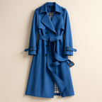 Women's belted double-breasted trench coat with checked lining