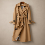 Women's belted double-breasted trench coat with checked lining