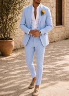 Men's tailored two piece suit with notch lapel and matching trousers