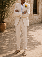 Men's tailored two piece suit with notch lapel and matching trousers