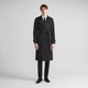Men's black long belted double-breasted trench coat