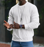 Men's textured knit sweater with crew neckline and long sleeves