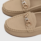 Women's slip-on moc toe loafers with chain trim