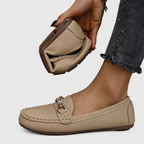Women's slip-on moc toe loafers with chain trim