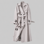 Women's belted trench coat with notched collar and checked lining