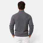 Men's cable-knit full-zip jumper with mock neck and ribbed trims
