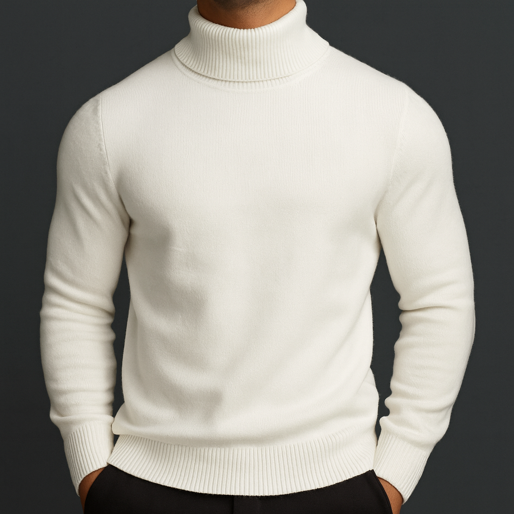 Men's ribbed turtleneck jumper with long sleeves and ribbed trims