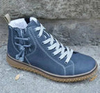 Women's high top lace-up sneakers with contrast stitching