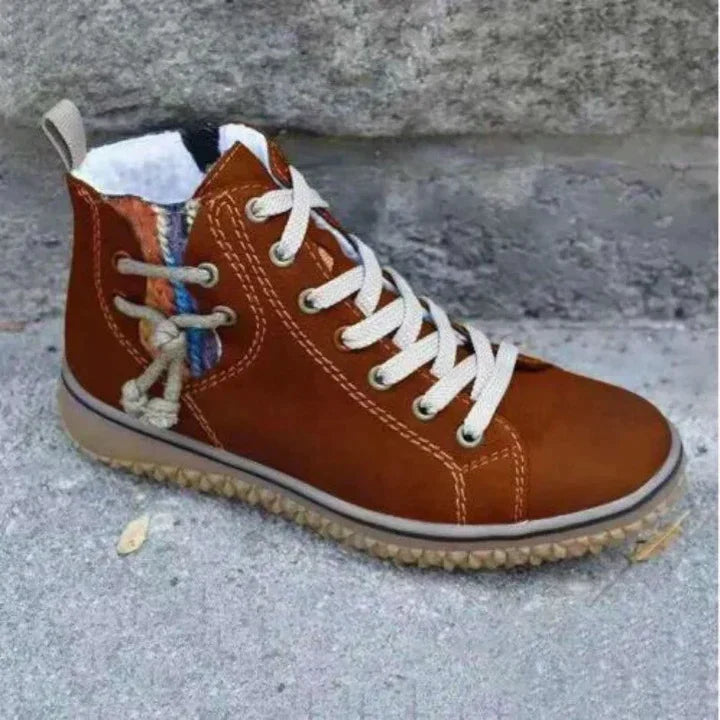 Women's high top lace-up sneakers with contrast stitching