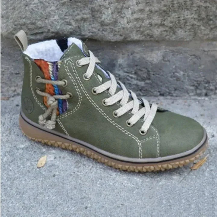 Women's high top lace-up sneakers with contrast stitching