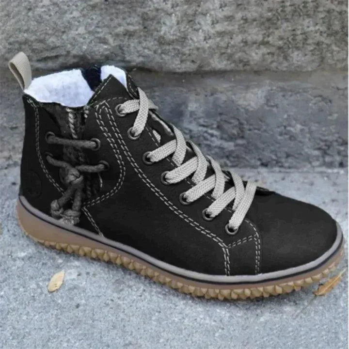 Women's high top lace-up sneakers with contrast stitching