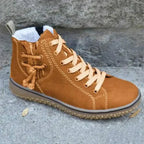 Women's high top lace-up sneakers with contrast stitching
