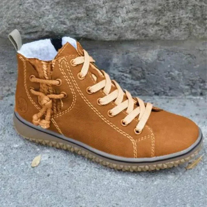 Women's high top lace-up sneakers with contrast stitching