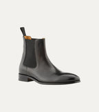 Black Chelsea boot with elastic side panel and low heel