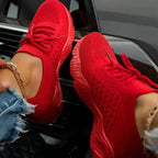 Women's knit-texture walking sneakers with lace-up fronts