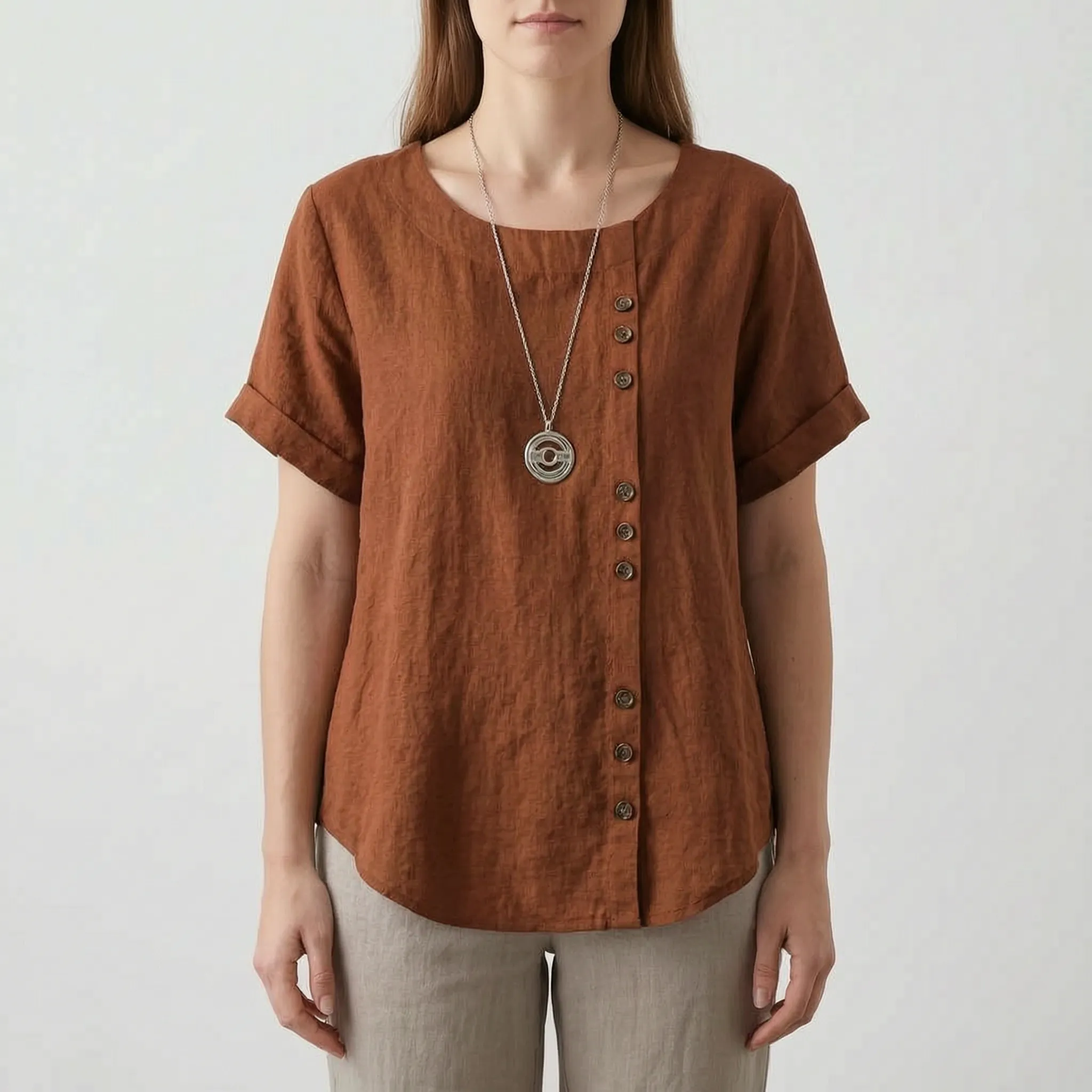 Cielora - Relaxed Short Sleeve Tunic Top