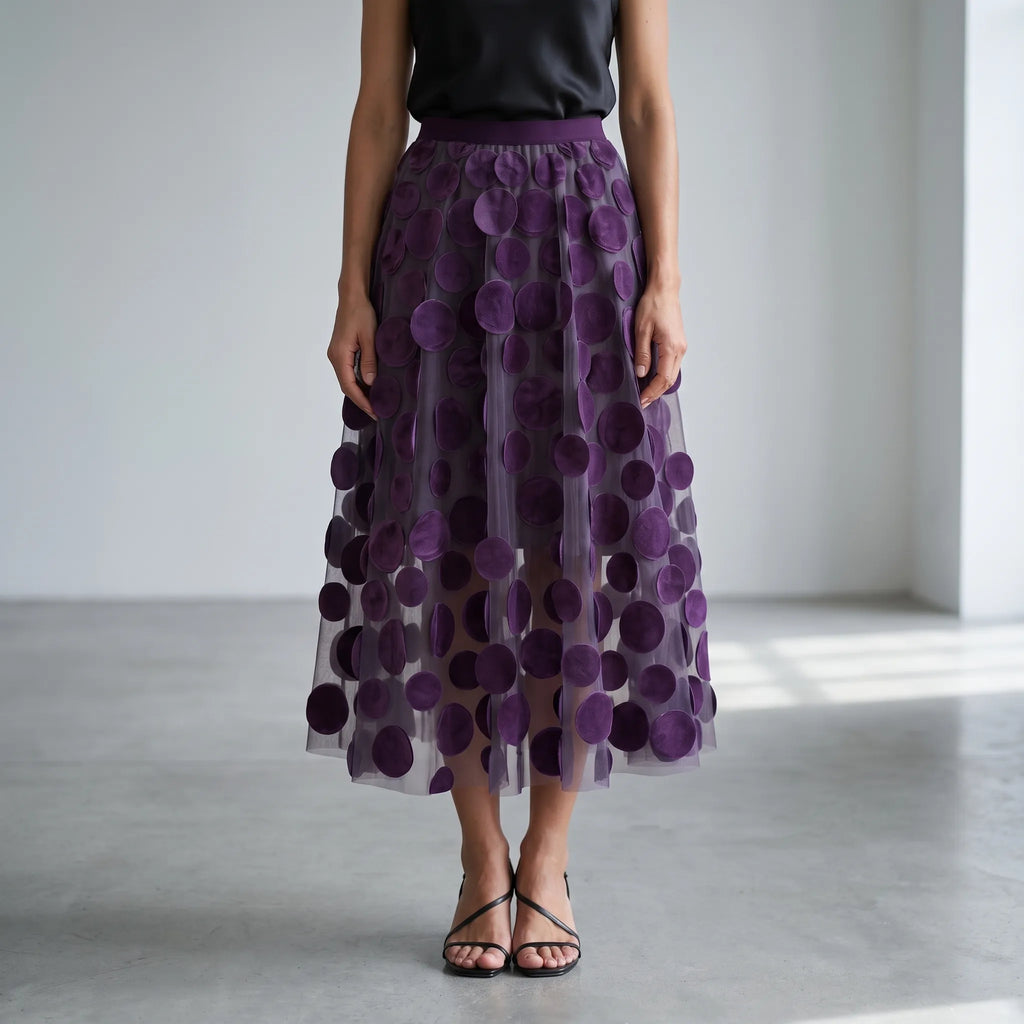 Circla  - A-Line 3D Polka Dot Midi Skirt Wedding Guest Outfits