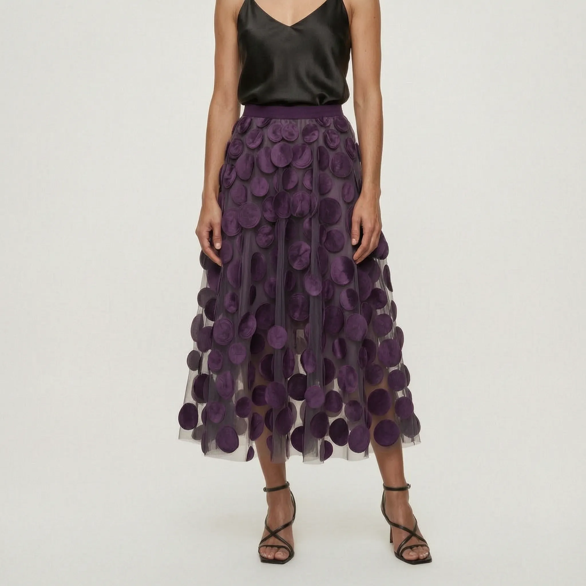Circla  - A-Line 3D Polka Dot Midi Skirt Wedding Guest Outfits