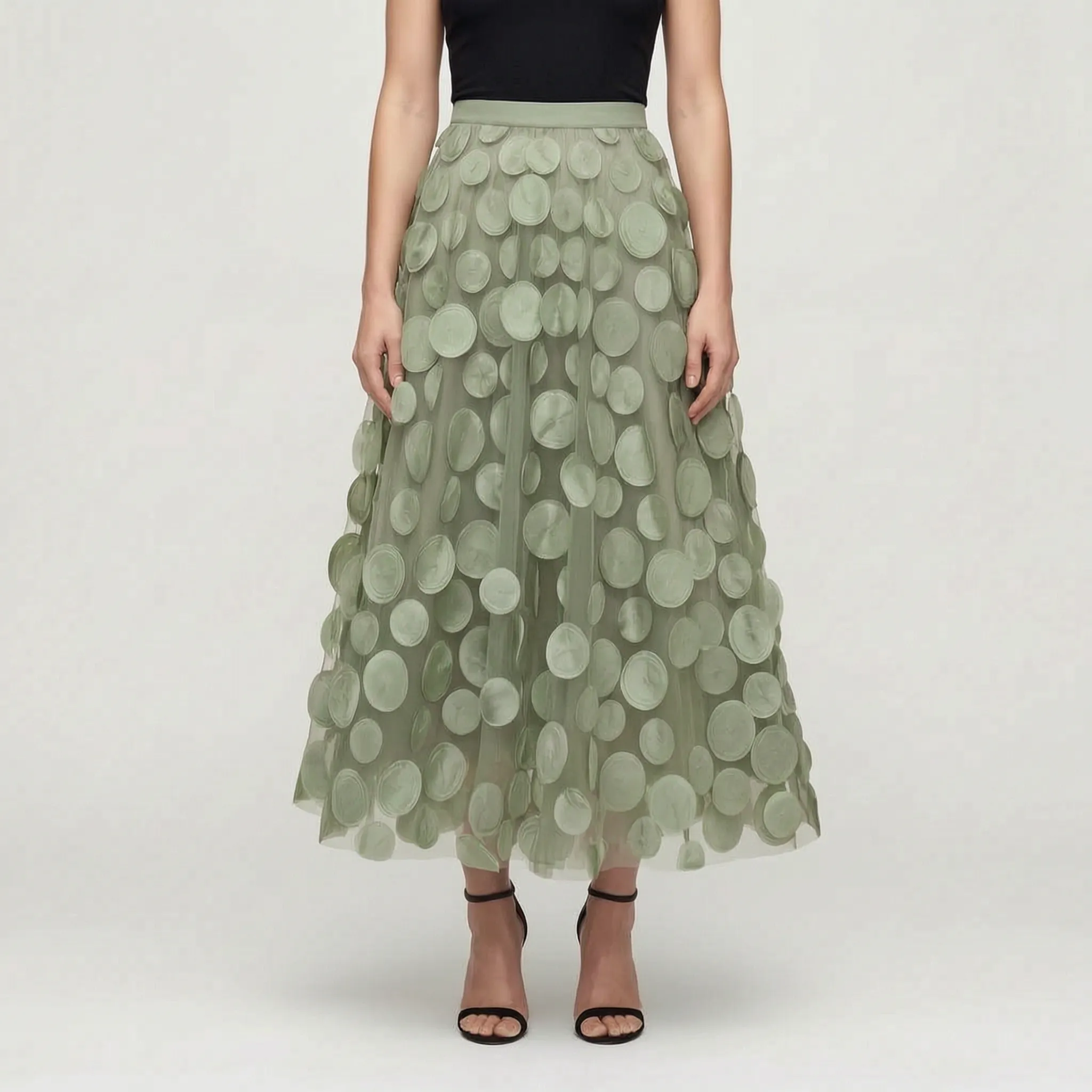 Circla  - A-Line 3D Polka Dot Midi Skirt Wedding Guest Outfits