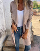 Women's long open-front cardigan with long sleeves and front pockets