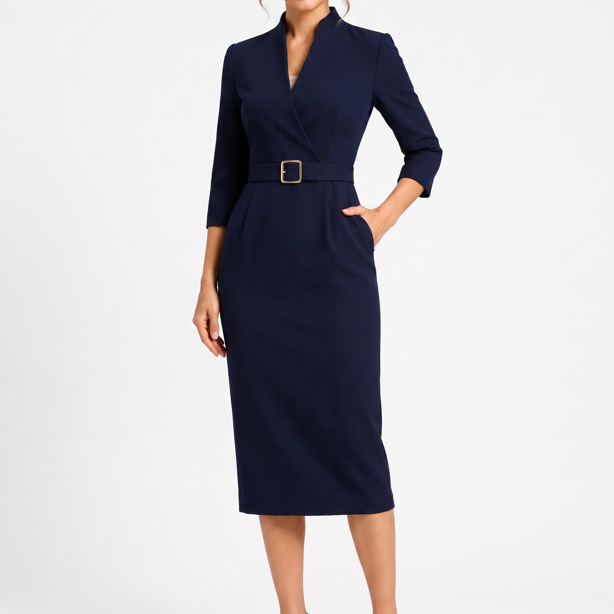 Clarisse  - Tailored Long Sleeve Midi Dress Office Wear