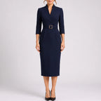 Clarisse  - Tailored Long Sleeve Midi Dress Office Wear