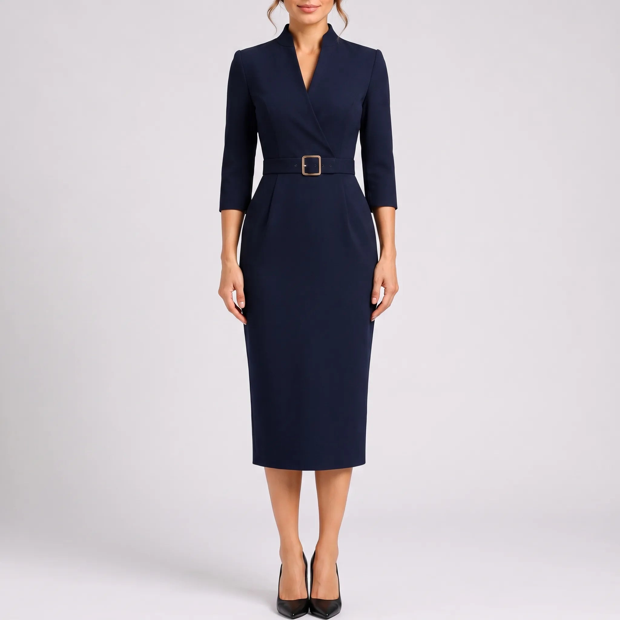 Clarisse  - Tailored Long Sleeve Midi Dress Office Wear