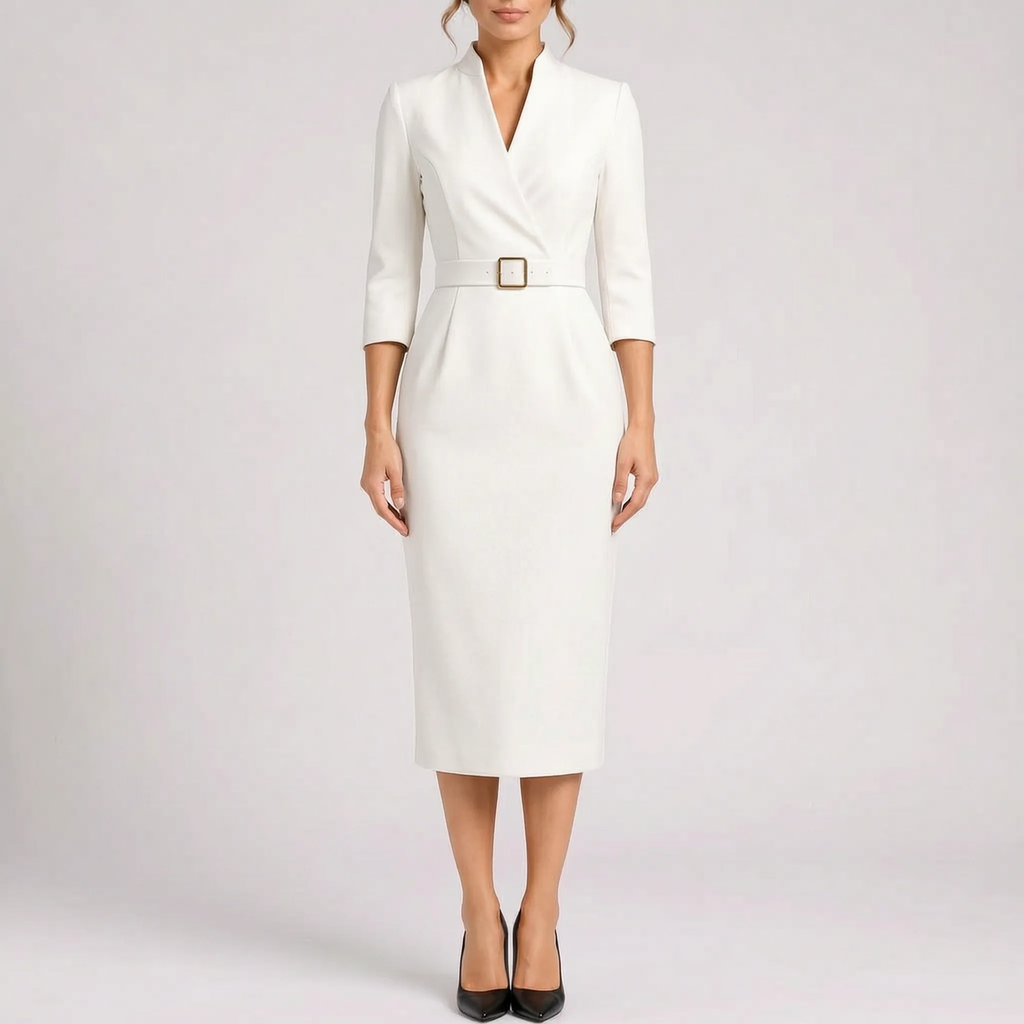 Clarisse  - Tailored Long Sleeve Midi Dress Office Wear