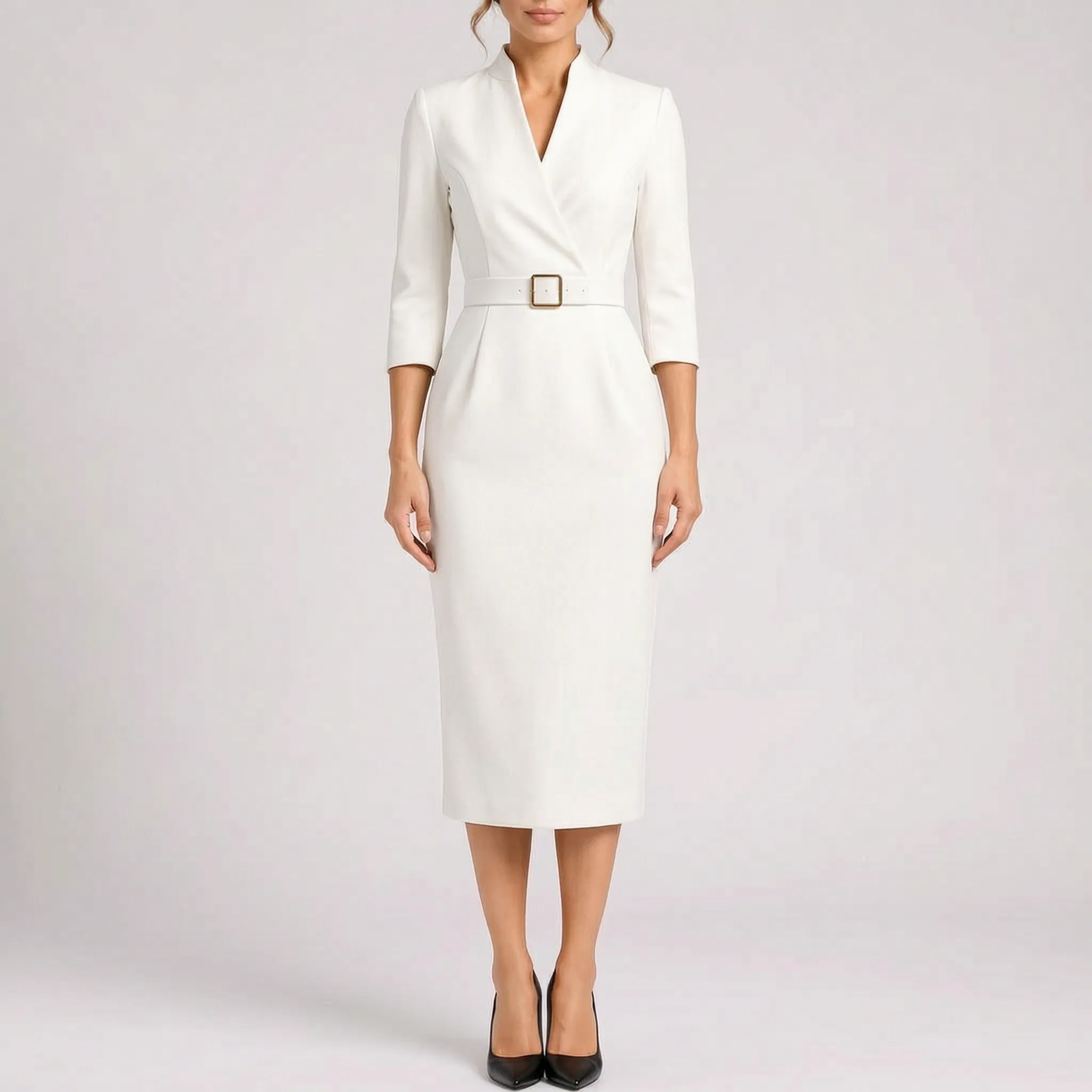Clarisse  - Tailored Long Sleeve Midi Dress Office Wear