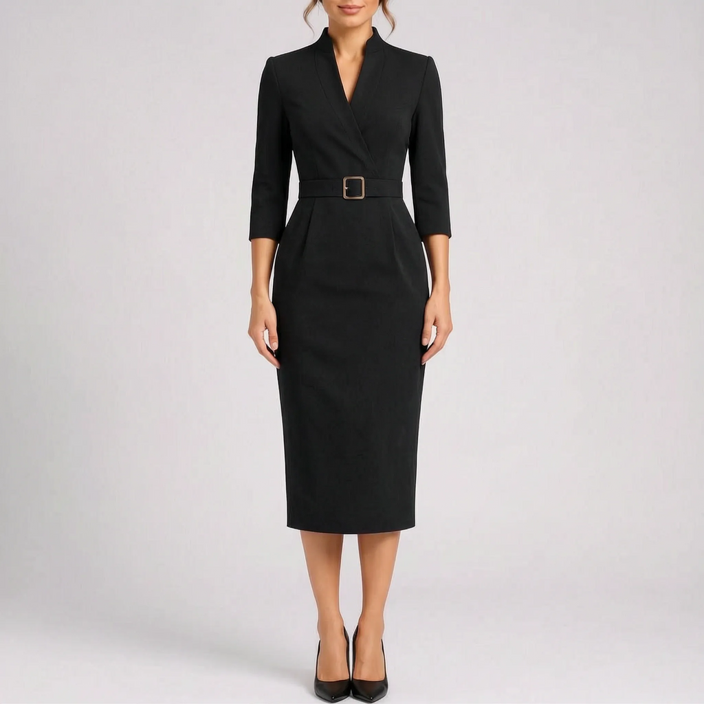 Clarisse  - Tailored Long Sleeve Midi Dress Office Wear