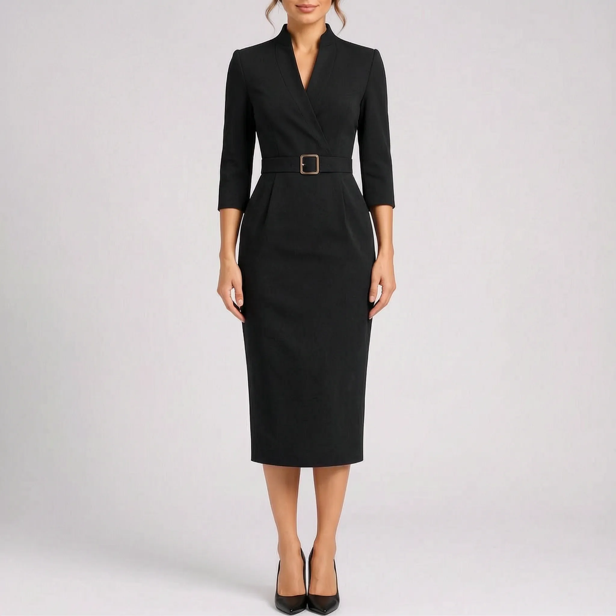 Clarisse  - Tailored Long Sleeve Midi Dress Office Wear