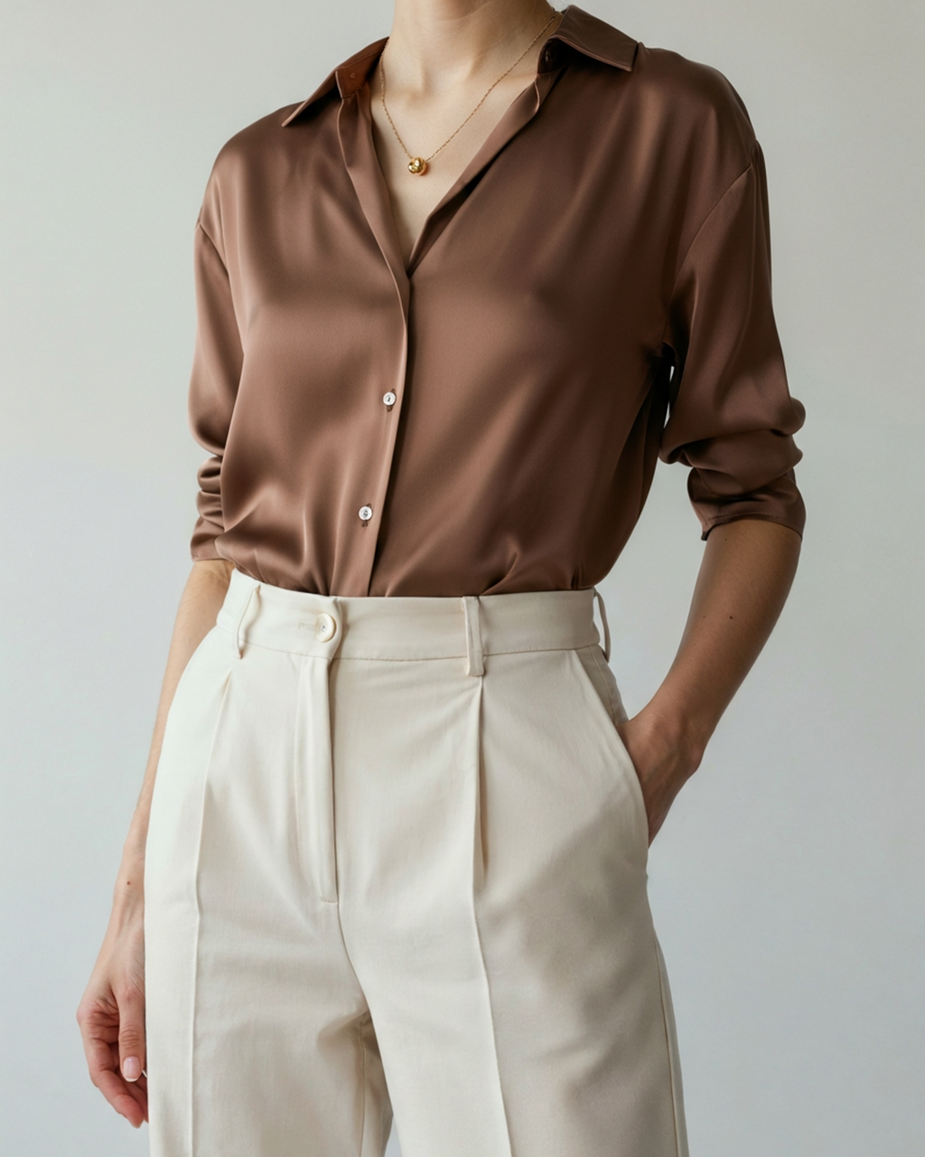 Women's long-sleeve shirt with notched collar and button front