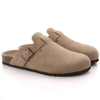Men's closed-toe clog loafers with buckle straps