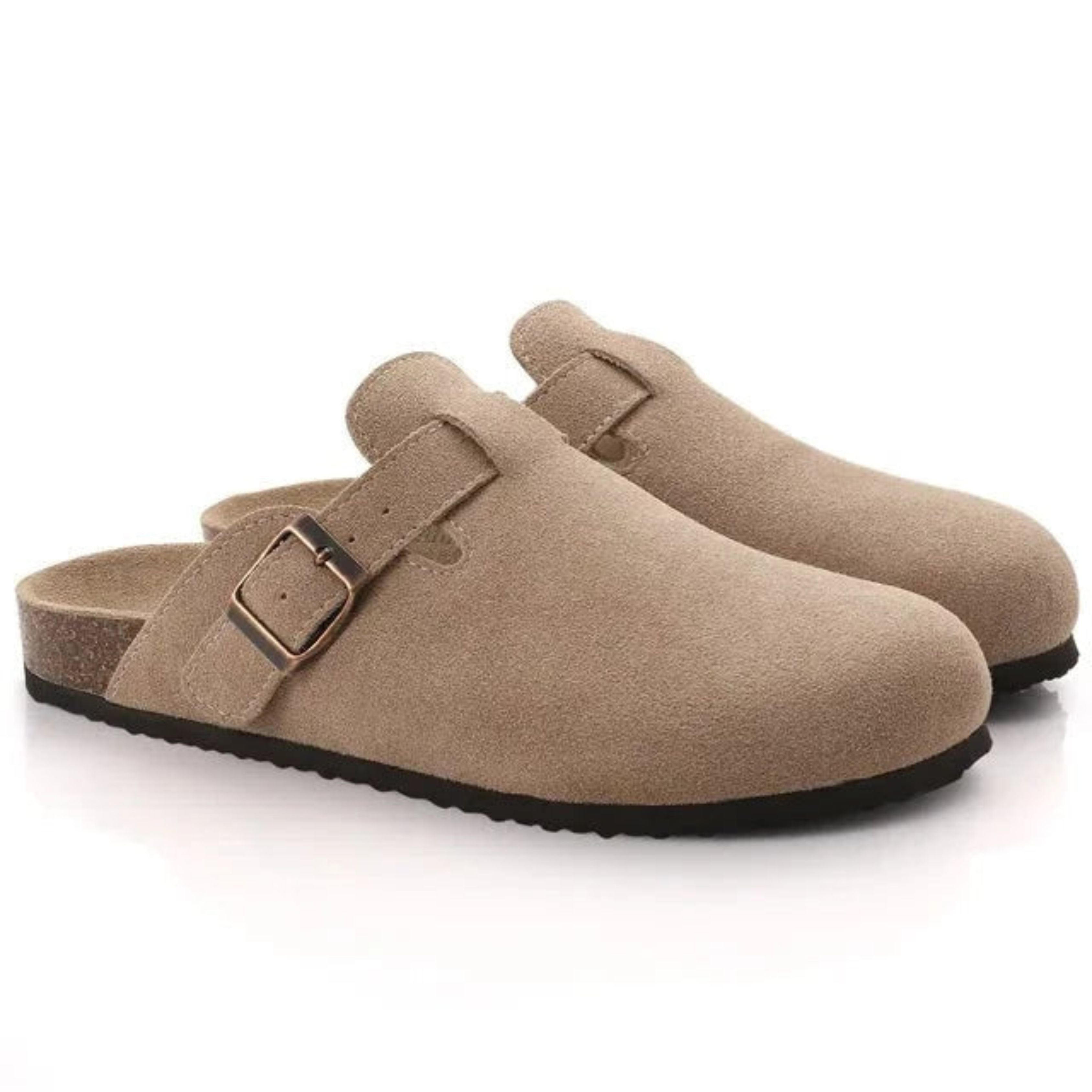 Men's closed-toe clog loafers with buckle straps