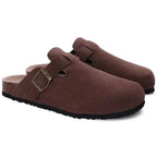 Men's closed-toe clog loafers with buckle straps