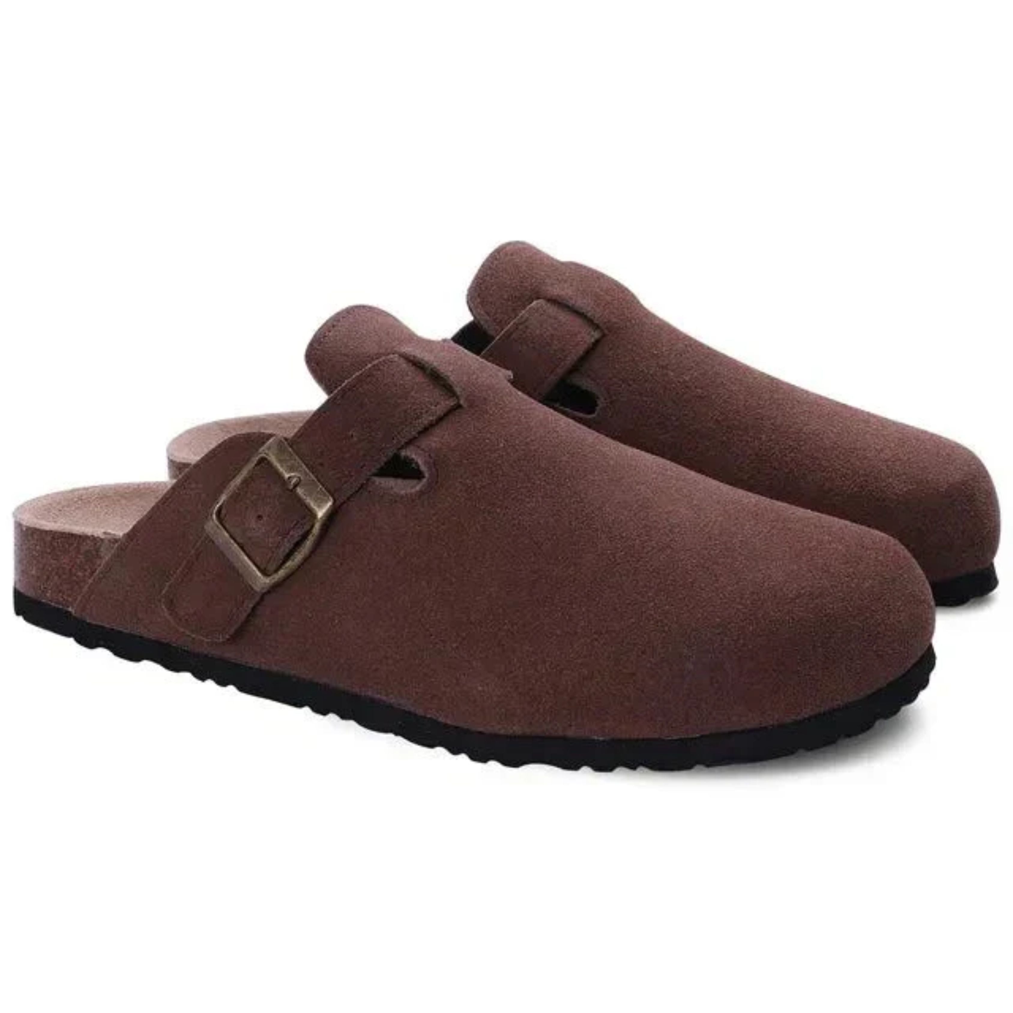 Men's closed-toe clog loafers with buckle straps