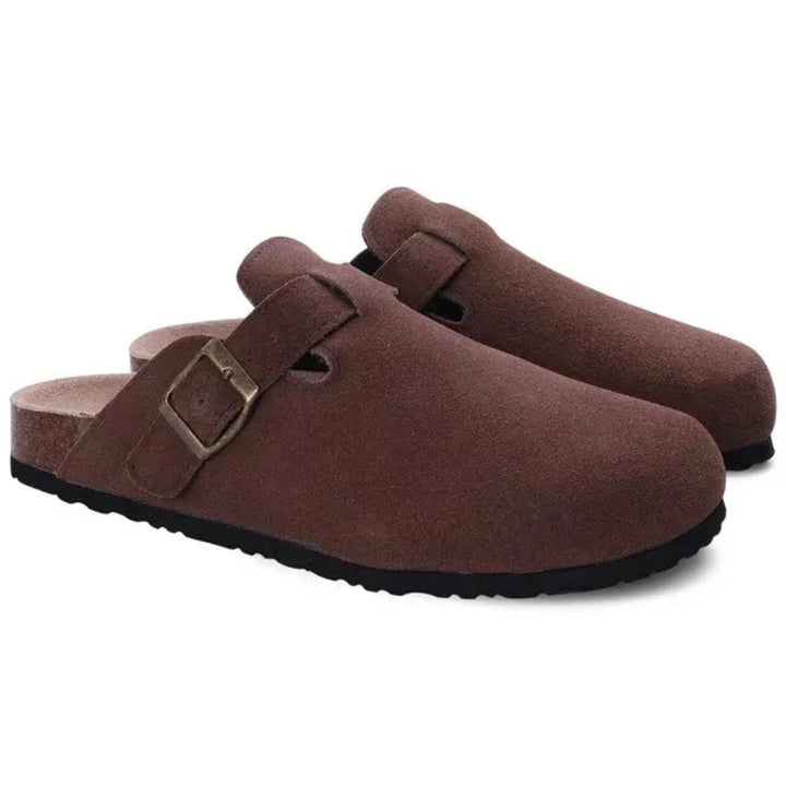 Men's closed-toe clog loafers with buckle straps