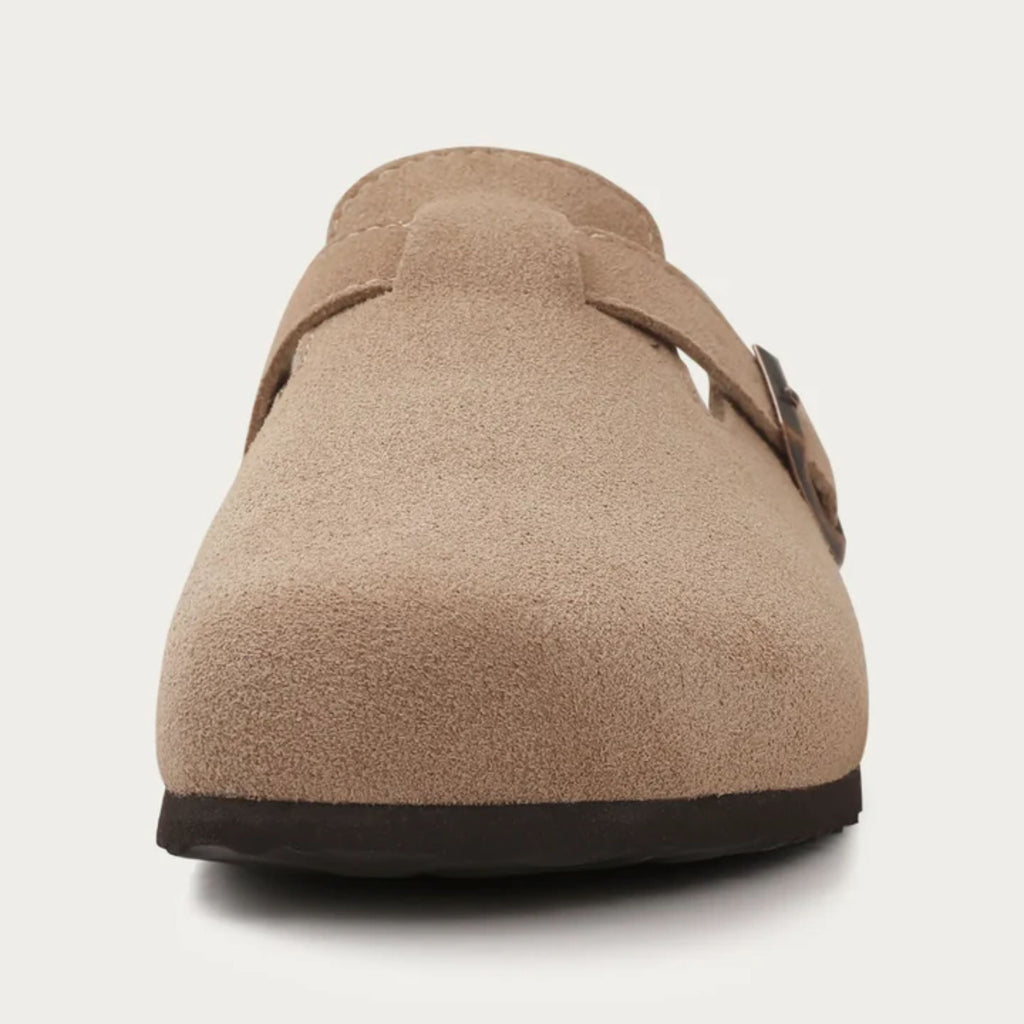 Men's closed-toe clog loafers with buckle straps