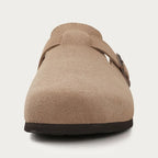 Men's closed-toe clog loafers with buckle straps