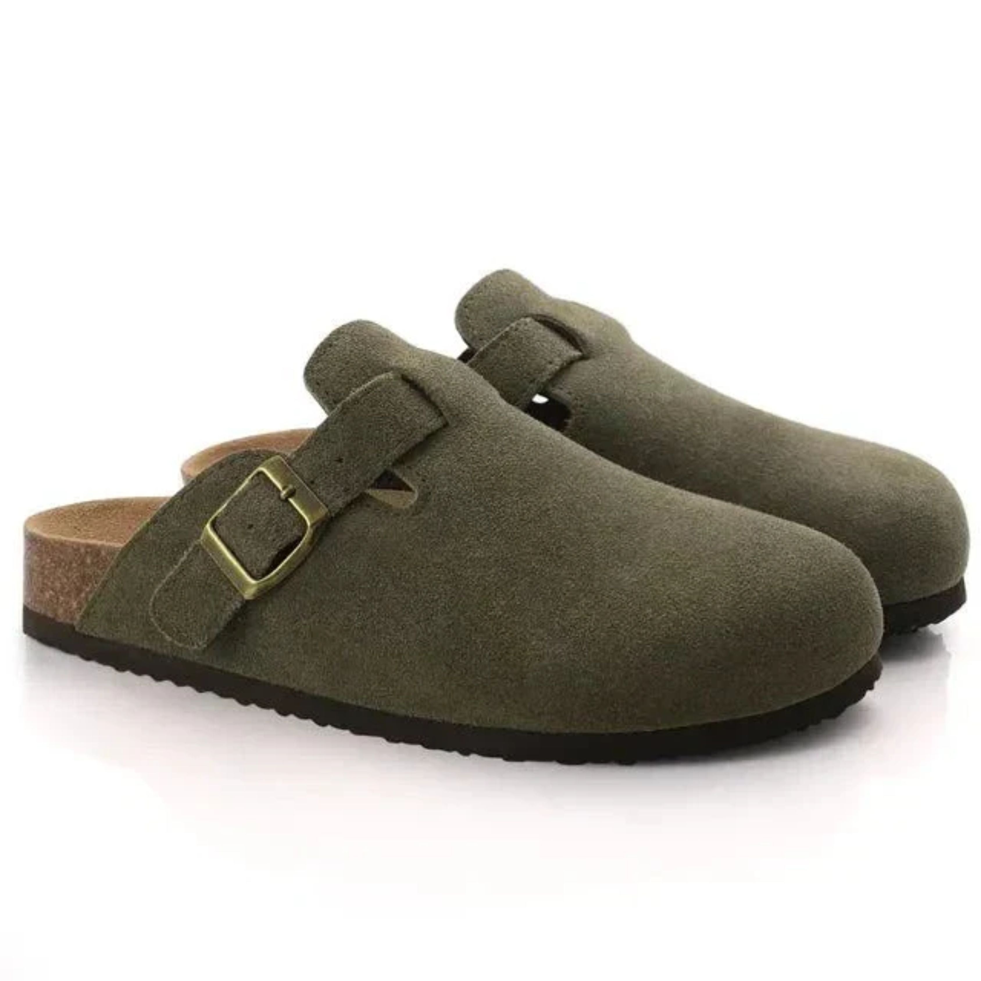 Men's closed-toe clog loafers with buckle straps