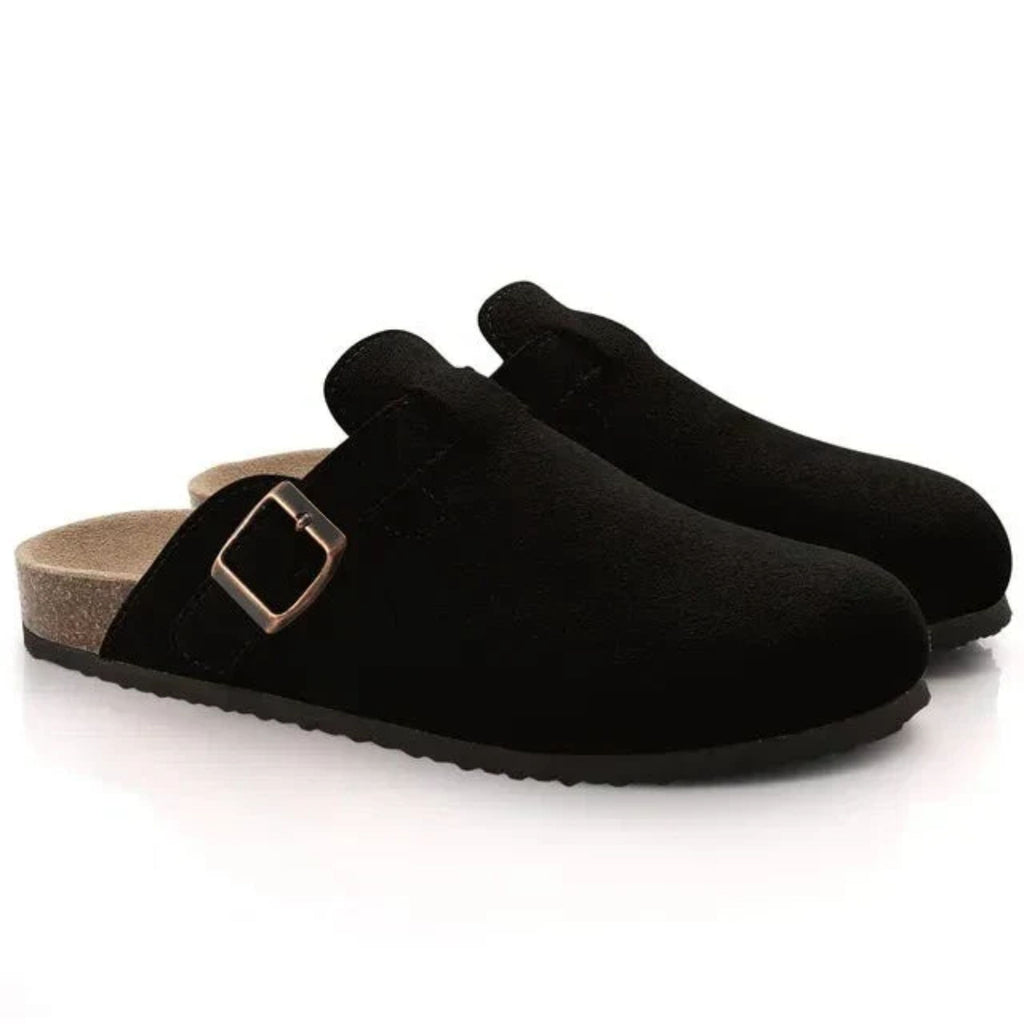 Men's closed-toe clog loafers with buckle straps