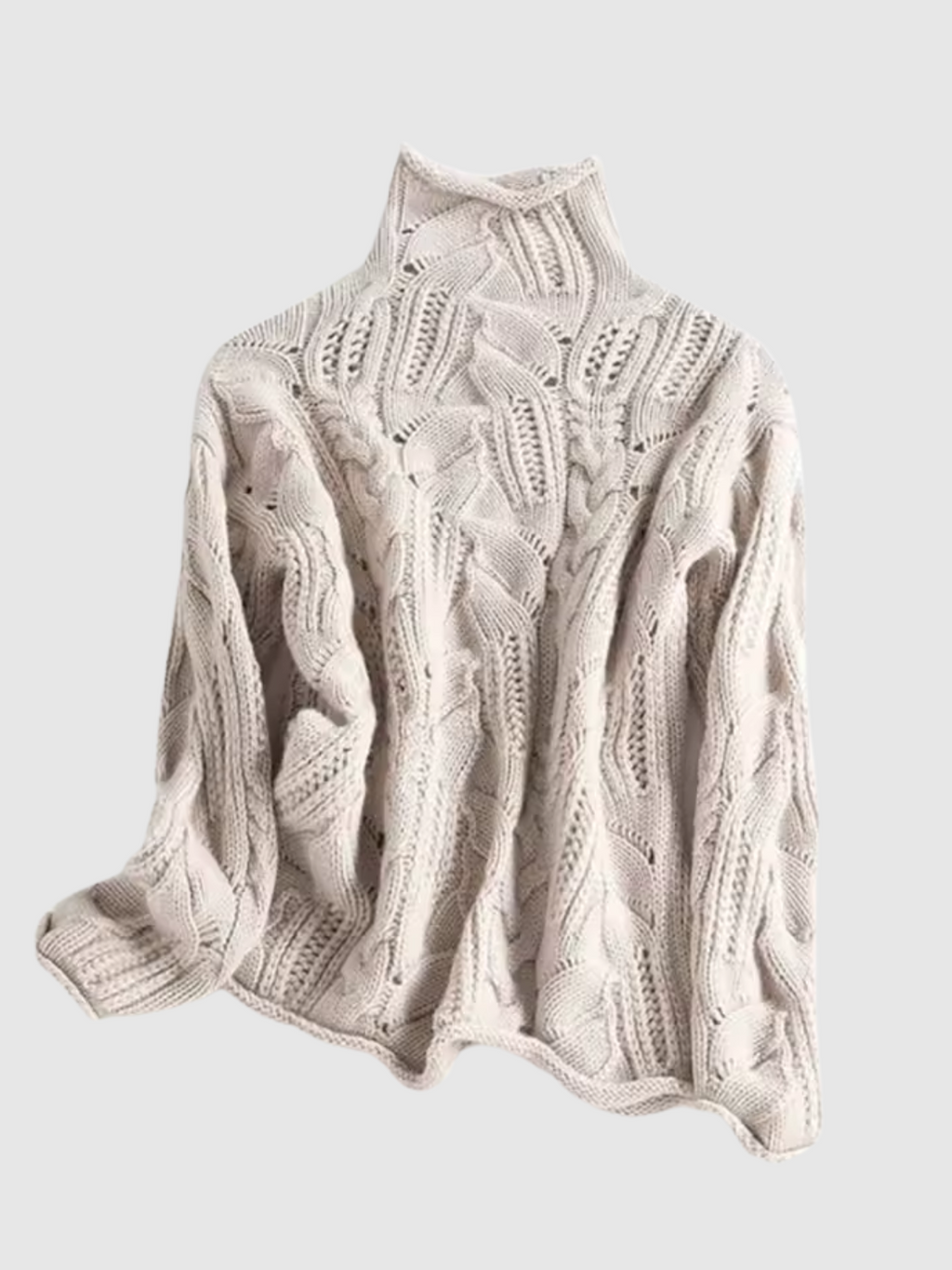 Women's textured cable knit turtleneck sweater with long sleeves