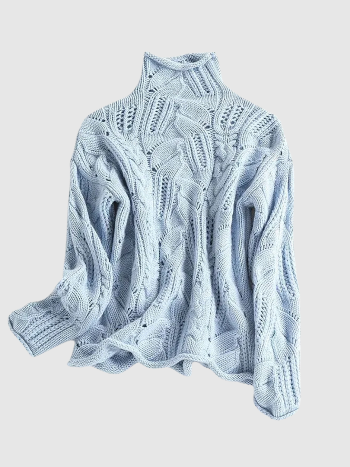 Women's textured cable knit turtleneck sweater with long sleeves
